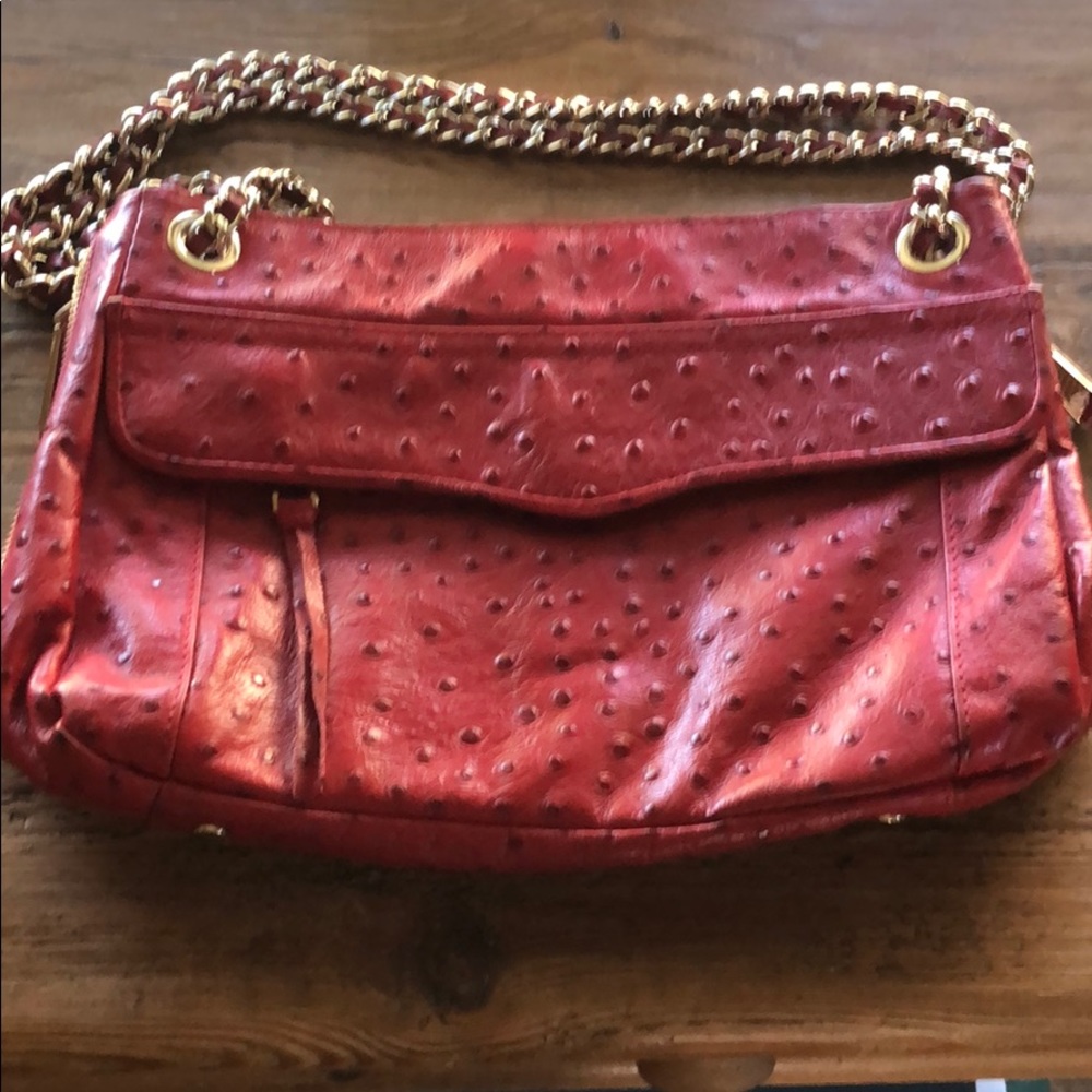 Rebecca Minkoff red ostrich print “swing” bag